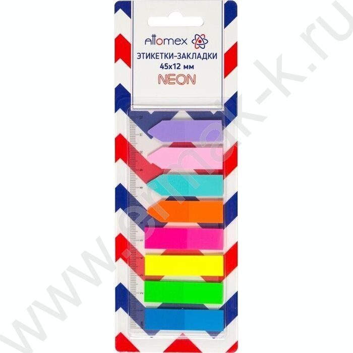 Набор самокл. этикеток-закладок 12*45мм /25л*8цв неон пластик полупр. пл.блистер европодвес | Фото 1