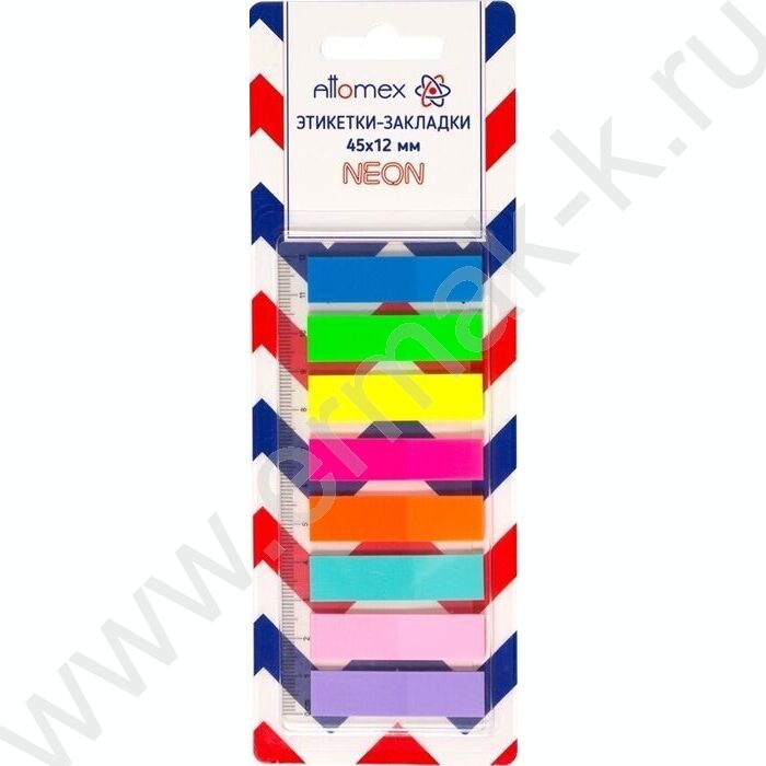 Набор самокл. этикеток-закладок 12*45мм /25л*8цв неон пластик полупр. пл.блистер европодвес | Фото 1