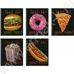 Тетрадь  48л А5+ клетка/спираль "Food in black" ассорти | Фото 1