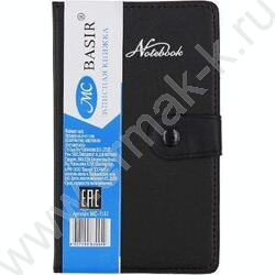 Зап. книжка  80л 10,2*17,1 к/зам чёрная с прострочкой,клетка, на кнопке, с ручкой | Фото 1