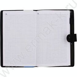 Зап. книжка  80л 10,2*17,1 к/зам чёрная с прострочкой,клетка, на кнопке, с ручкой | Фото 2
