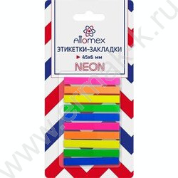 Набор самокл. этикеток-закладок  6*45мм /25л*10цв неон пластик полупр. картон. блистер | Фото 1