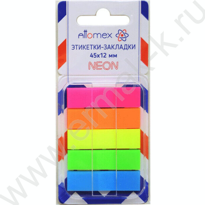 Набор самокл. этикеток-закладок 12*45мм /30л*5цв пластик полупр. в диспенсере Z-сложение | Фото 1