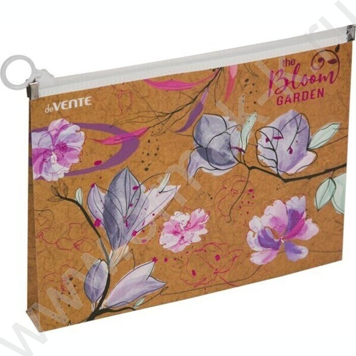 Папка-конверт на молнии А5 с расширением "Bloom Garden" /фактура крафт-имитация с рисунком, 180м | Фото 1