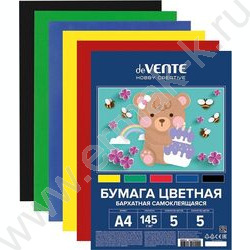 Бумага цв. самокл бархатная А4  5л/5цв европодвес | Фото 1