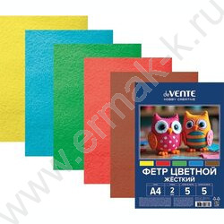 Фетр А4 Яркие цвета 2мм  5цв/5л /жесткий /пл.пакет с европодвесом | Фото 1