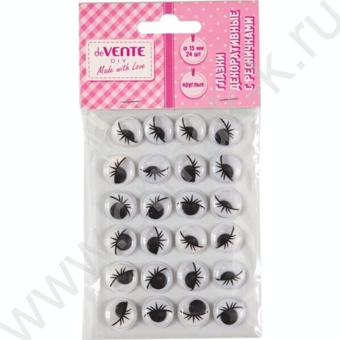 Глазки декоративные с ресницами, круглые, 1,5см 24шт /черные /блистер | Фото 1