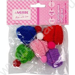 Декоративные украшения из ткани "Шапочка с помпоном" 5шт 35*43мм, цвета ассорти /блистер | Фото 1