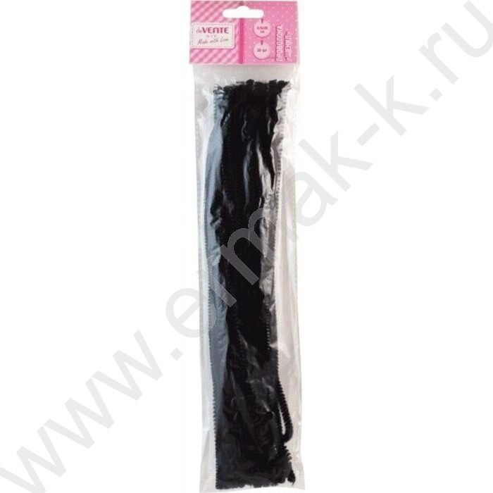 Проволока пушистая 30см/6мм 30шт Шенил /цвет черный /блистер | Фото 1