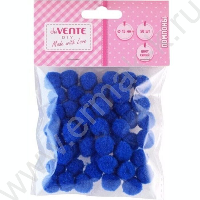 Помпоны d-15мм 50шт, цвет синий, европодвес | Фото 1