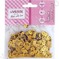 Пайетки декоративные Metallic 8*8мм цвет золотой 14г /блистер | Фото 1