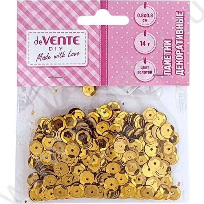 Пайетки декоративные Metallic 8*8мм цвет золотой 14г /блистер | Фото 1