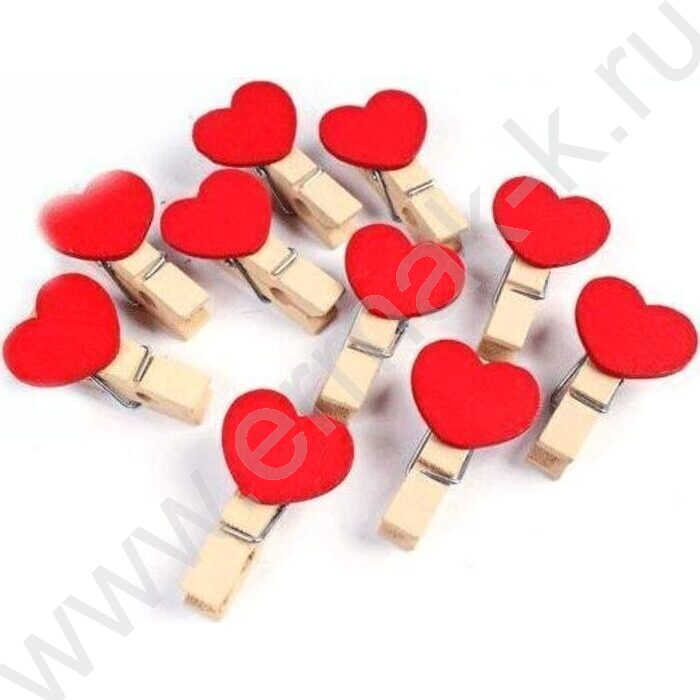 Прищепки декоративные "Hearts" 3*0,4см  10шт, дерево /красные /блистер | Фото 1