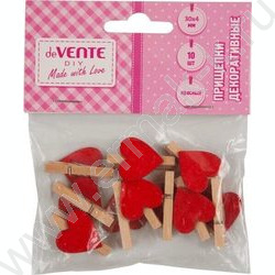 Прищепки декоративные "Hearts" 3*0,4см  10шт, дерево /красные /блистер | Фото 2
