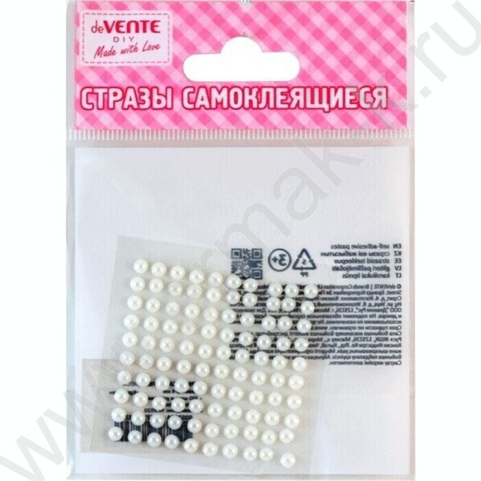 Наклейки-стразы акриловые "Жемчуг" размер 4мм, 100шт /белые /блистер | Фото 1