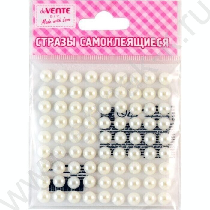 Наклейки-стразы акриловые "Жемчуг" размер 8мм, 80шт /белые /блистер | Фото 1