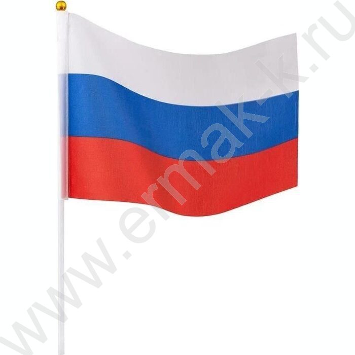 Флаг РФ триколор 14*21см на пластиковой трубочке,материал-искусственный шёлк | Фото 1