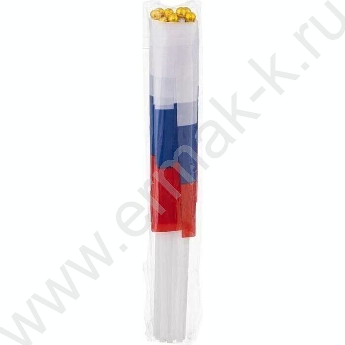 Флаг РФ триколор 14*21см на пластиковой трубочке,материал-искусственный шёлк | Фото 3
