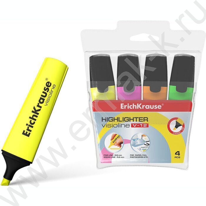 Текстовыделитель /набор  4цв/ 5,2мм косой Visioline V-12 Neon  | Фото 2
