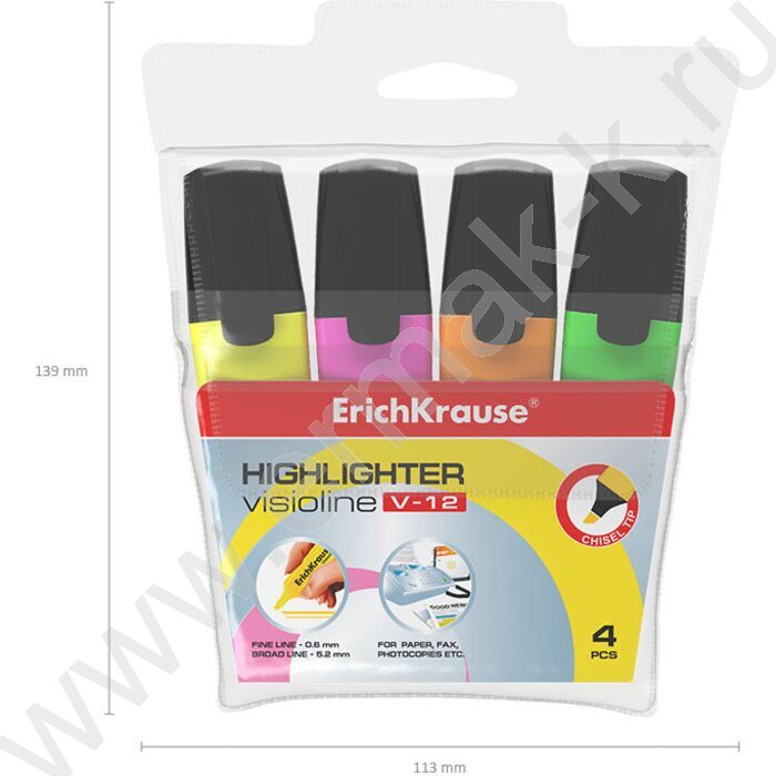 Текстовыделитель /набор  4цв/ 5,2мм косой Visioline V-12 Neon  | Фото 4