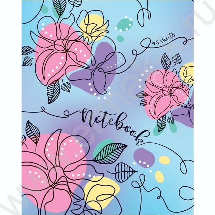 Тетрадь  48л клетка "Цветочные узоры" (блок эконом) | Фото 1