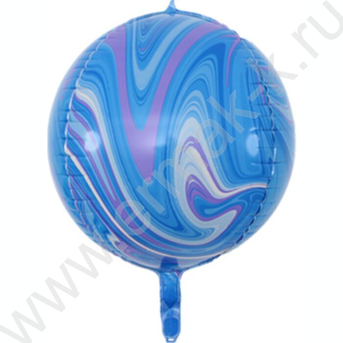Шар фольга 22" Сфера 4D Мрамор голубой/сиреневый 55см | Фото 1