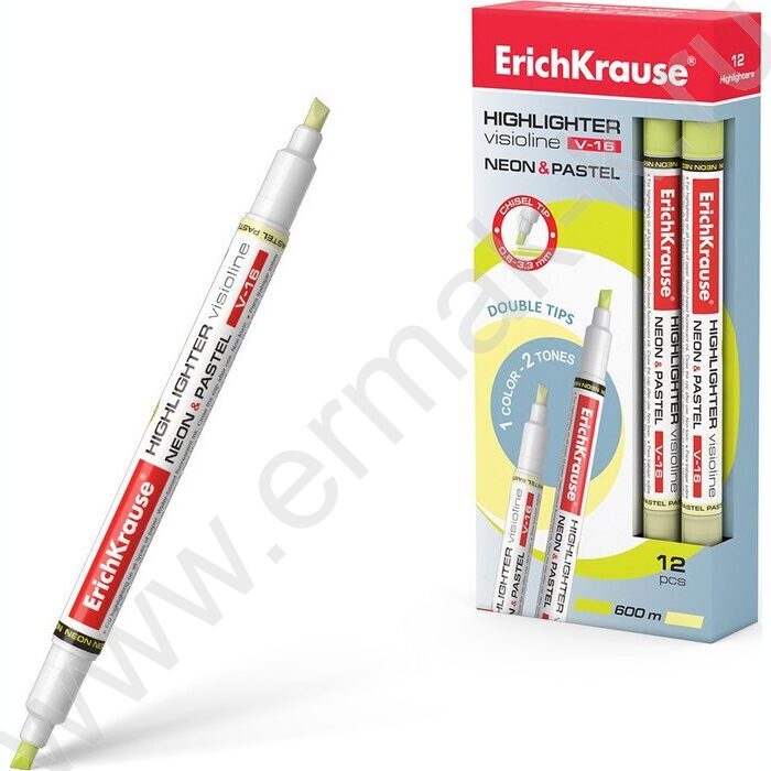 Текстовыделитель двустор. /желтый/ 3,3мм косой Neon+Pastel  "Visioline V-16" | Фото 2