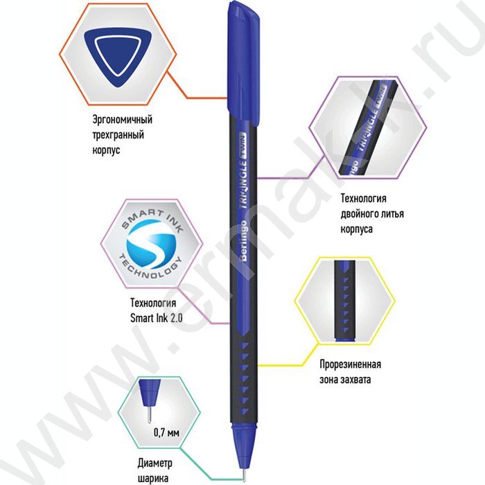 Ручка шар "Triangle Twin" 0,7мм синяя /трехгран. корпус /резин. грип /игольчатый стержень | Фото 3
