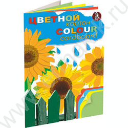 Картон цв. Двухсторонний А4 12л/ 4цв Подсолнухи тонированный в массе | Фото 1