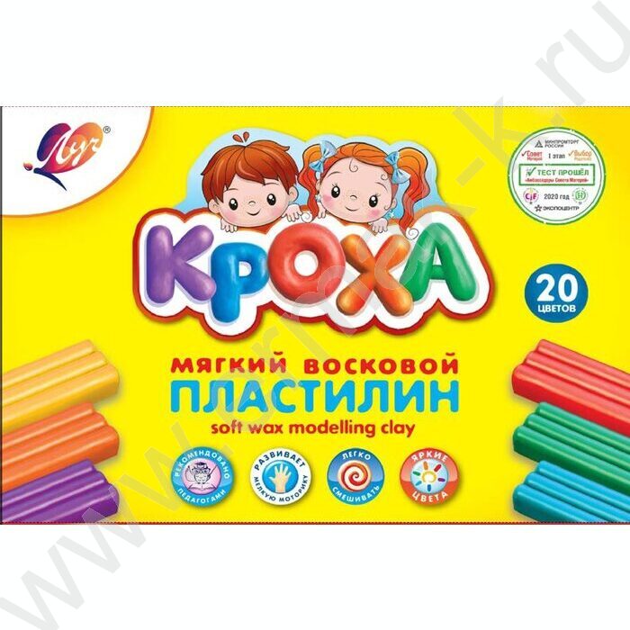 Пластилин восковой 20цв 300г Кроха + стек | Фото 1