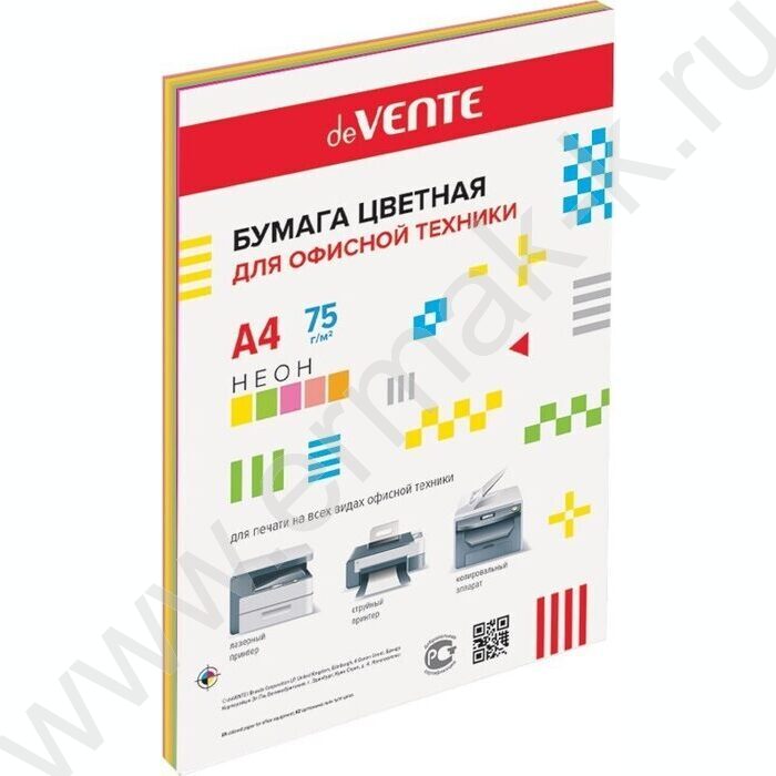 Бумага А4  75г/мкв  20л "Neon" неоновые цвета 5цв | Фото 1
