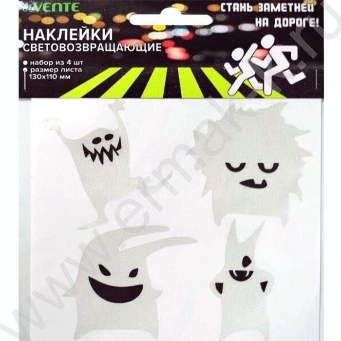 Наклейки светоотражающие Monsters, 65*55мм, серебристо-белые, европодвес | Фото 1