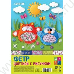 Фетр А4 с дизайном "Цветочный паттерн" 2мм  5цв/5л /мягкий /пл.пакет с европодвесом | Фото 1