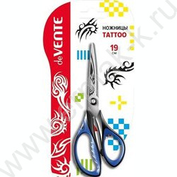 Ножницы 19см Tattoo двухцветные прорез. кольца, протравл. гравировка на лезвиях, картон. блистер | Фото 1