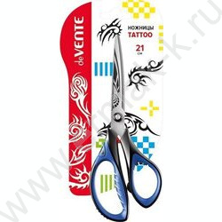 Ножницы 21см Tattoo двухцветные прорез. кольца, протравл. гравировка на лезвиях, картон. блистер | Фото 1