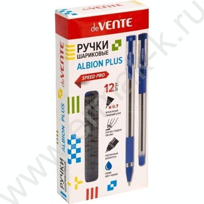 Ручка шар Albion Plus синяя 0,7мм /игла, прозрачный корпус с каучук. держ, ультра гладкое письмо | Фото 2