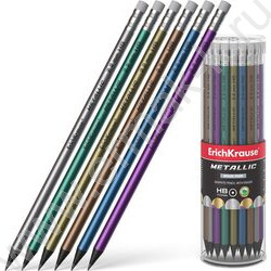 Карандаш пластиковый  с ластиком  HB Metallic /круглый /ассорти /туба | Фото 2