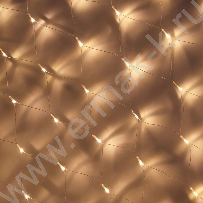 Эл./гирлянда LED  144 ламп, 1.6*1.6м сетка/шампань/постоянное свечение/прозрачный провод/220В/коннек | Фото 1