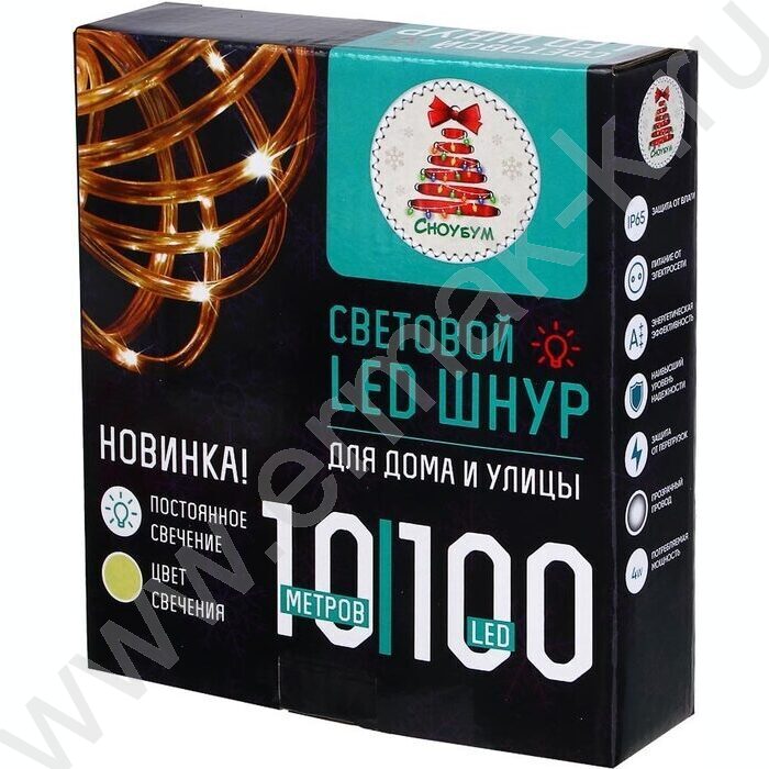 Эл./гирлянда LED  100 ламп, 10м /шампань, постоянное свечение, прозрачный провод, 220В, 50Г | Фото 5