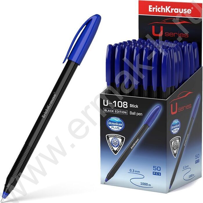 Ручка шар U-108 Stick Black Edition 1,0мм, синяя / корпус - треугольный | Фото 2