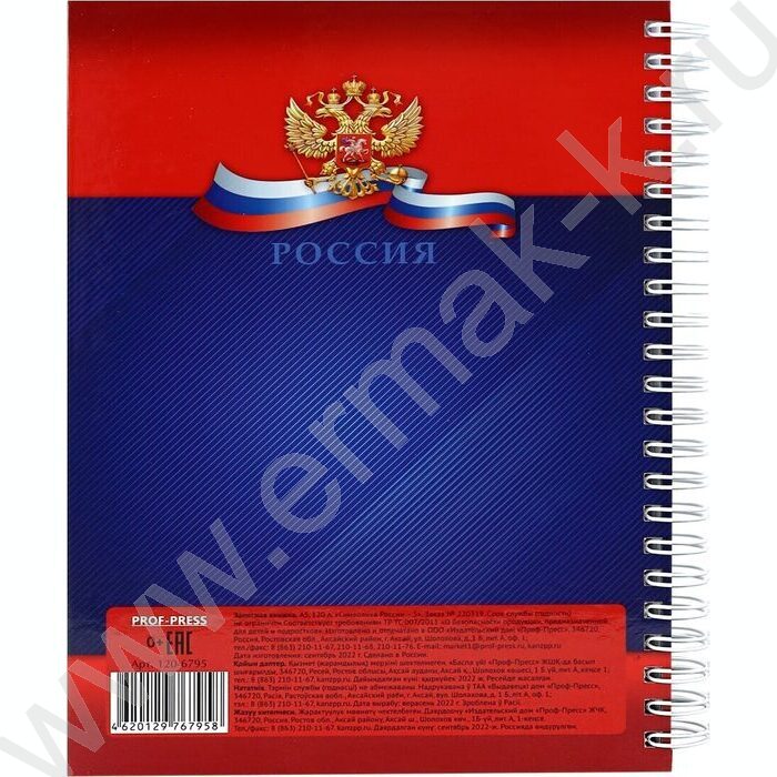 Зап. книжка 120л А5 тв.обл.,спираль "Символика России-5" /глянец/ | Фото 3