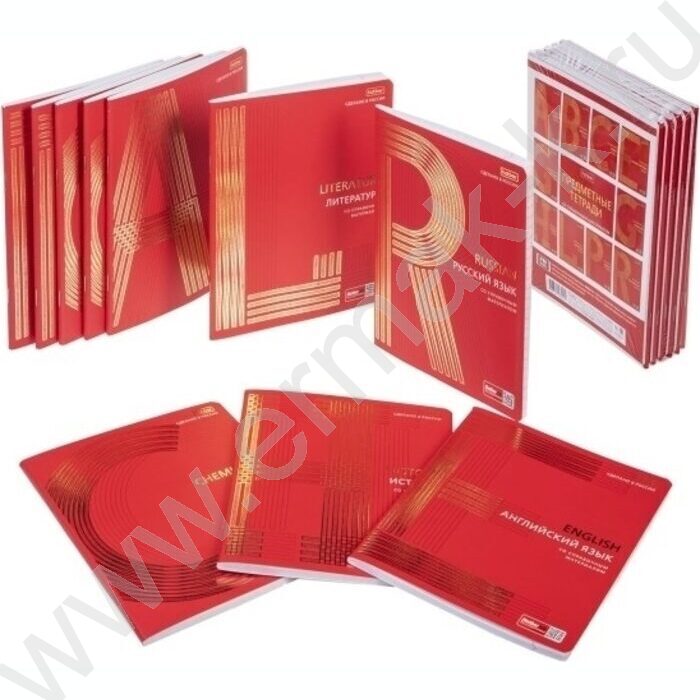 Тетрадь предметная 48л Набор 10шт "Золото на красном" /мат.ламин. 3D фольга/ | Фото 1