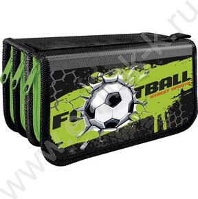 Пенал б/наполн. 3молнии 190*105мм Football /большой, печать на фольге