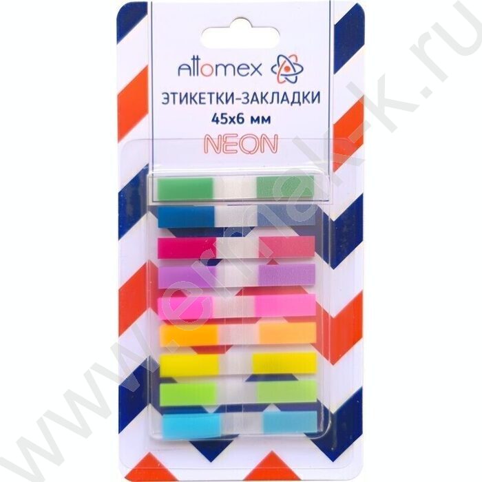 Набор самокл. этикеток-закладок  6*45мм /10л*9цв неон пластик полупр. пл.блистер | Фото 1
