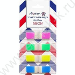 Набор самокл. этикеток-закладок 12*45мм /50л*4цв неон пластик полупр. пл.блистер | Фото 1