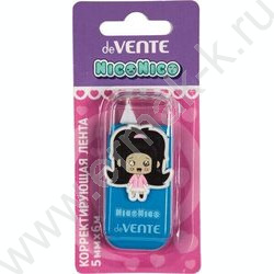 Корректирующая лента 5мм* 6м "NicoNico:-)", корпус - голубой, фронт. апплик, блистер | Фото 1