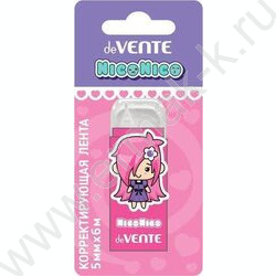 Корректирующая лента 5мм* 6м "NicoNico:-)", корпус - розовый, фронт. апплик, блистер | Фото 1