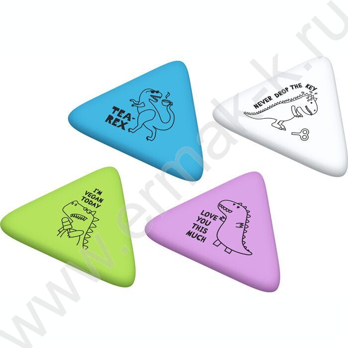 Ластик треугольный "Dino" /50*44*7мм, термопластичная резина /ассорти | Фото 1