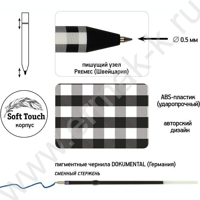 Ручка шар авт ArtClick. Монохром. Клетка синяя 0,5мм | Фото 2