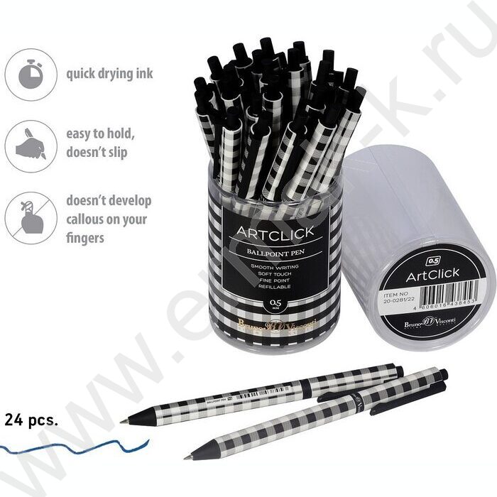 Ручка шар авт ArtClick. Монохром. Клетка синяя 0,5мм | Фото 3